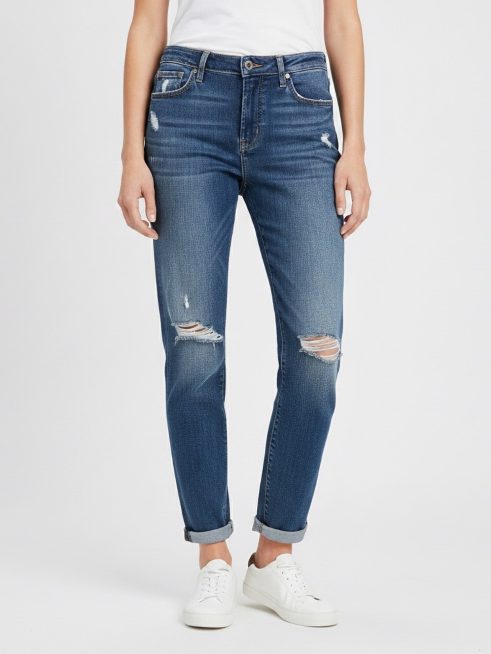 7 For All Mankind Josefina Skinny Boyfriend Distressed Jeans Size 27 Blue